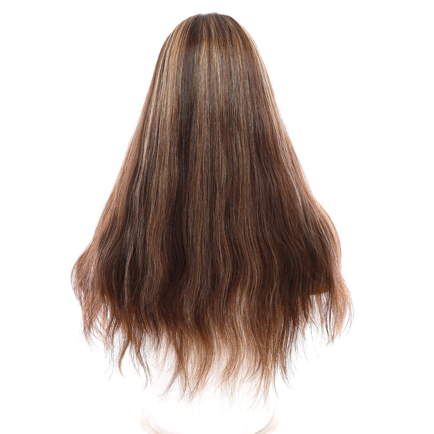 20" Onyx Silk Top Topper Dark Brown w/ Highlights Slightly Wavy