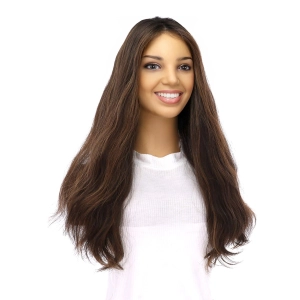 20" Onyx Silk Top Topper Soft Black w/ Highlights Wavy