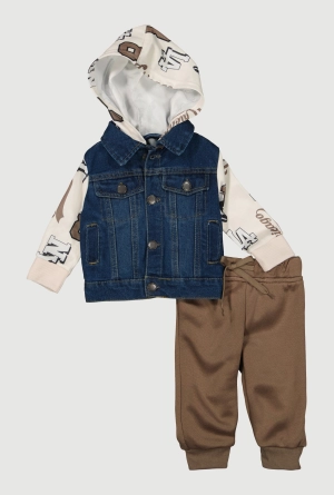 Baby Boys 0-9M Denim Hooded Jacket and Joggers