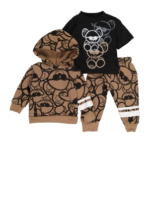 Baby Boys 0-9M Teddy Bear Graphic Hoodie and Tee with Joggers