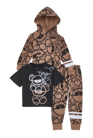 Baby Boys 12-24M Bear Print Hoodie and Tee with Joggers Set