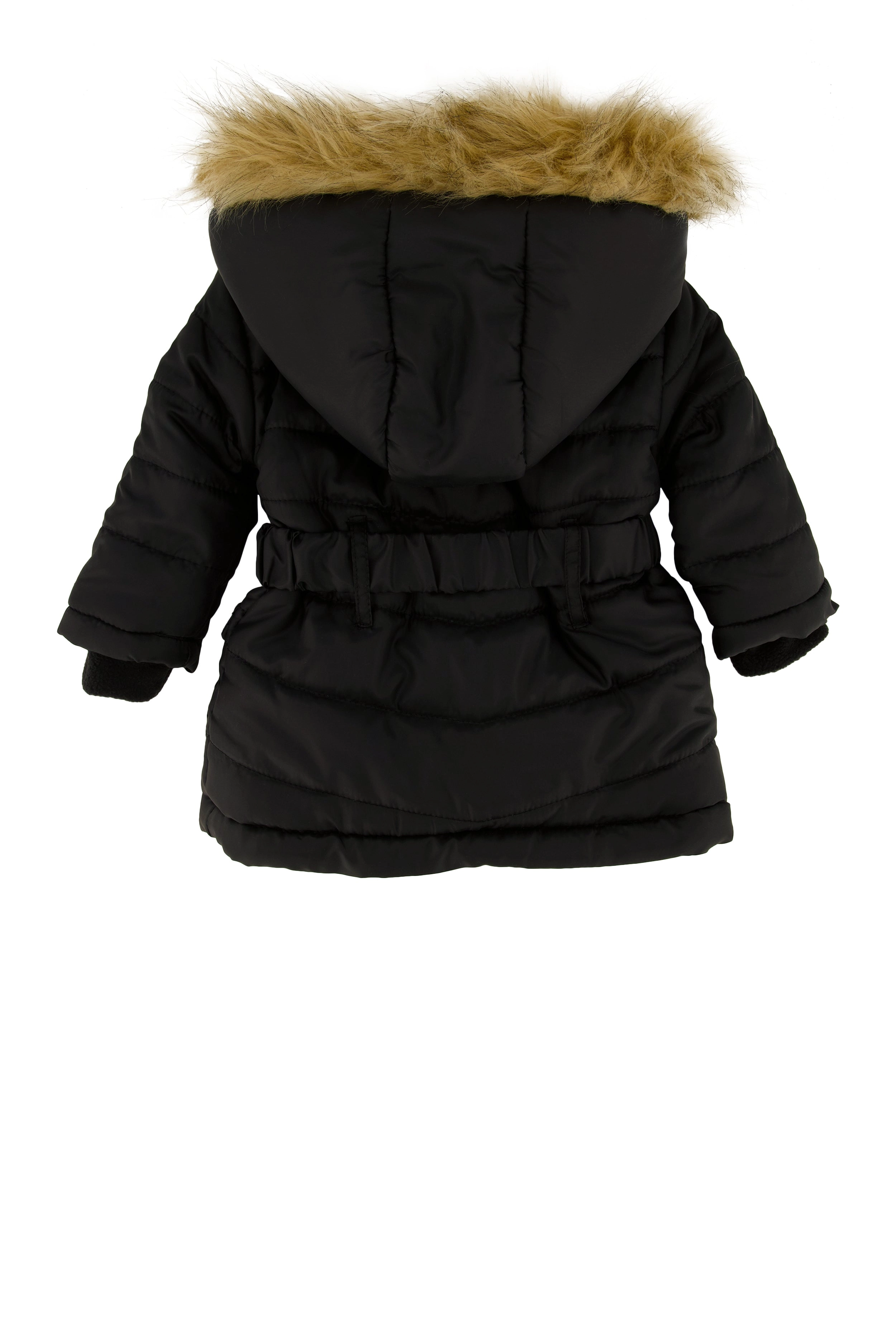 Baby Girl 12-24M Faux Fur Trim Belted Puffer Jacket