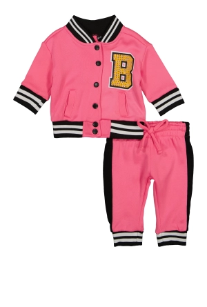 Baby Girls 0-9M Boss Bear Rhinestone Detail Varsity Jacket and Joggers
