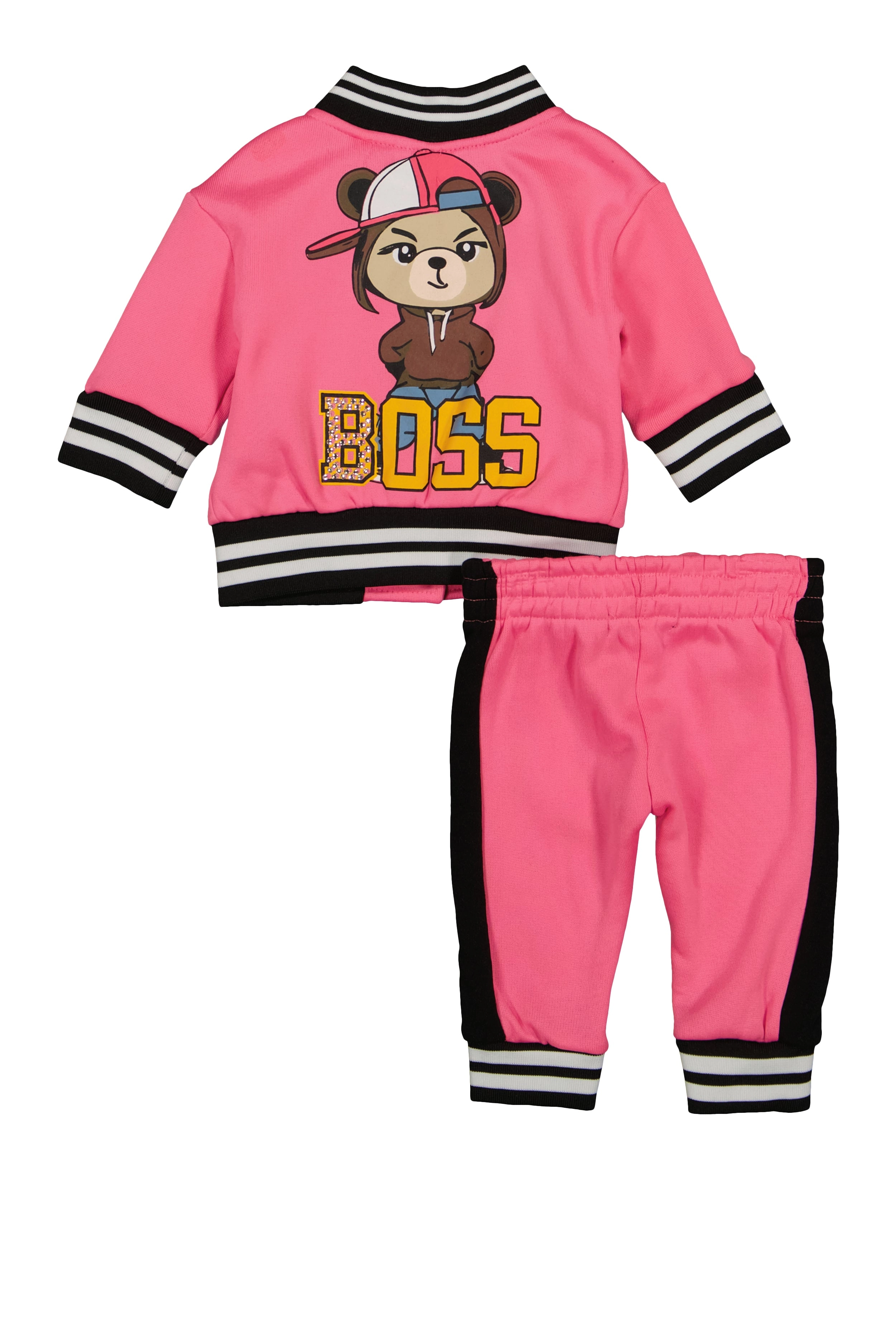 Baby Girls 0-9M Boss Bear Rhinestone Detail Varsity Jacket and Joggers