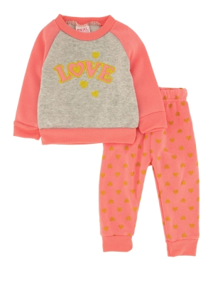 Baby Girls 0-9M Embroidered Love Sweatshirt and Heart Printed Joggers
