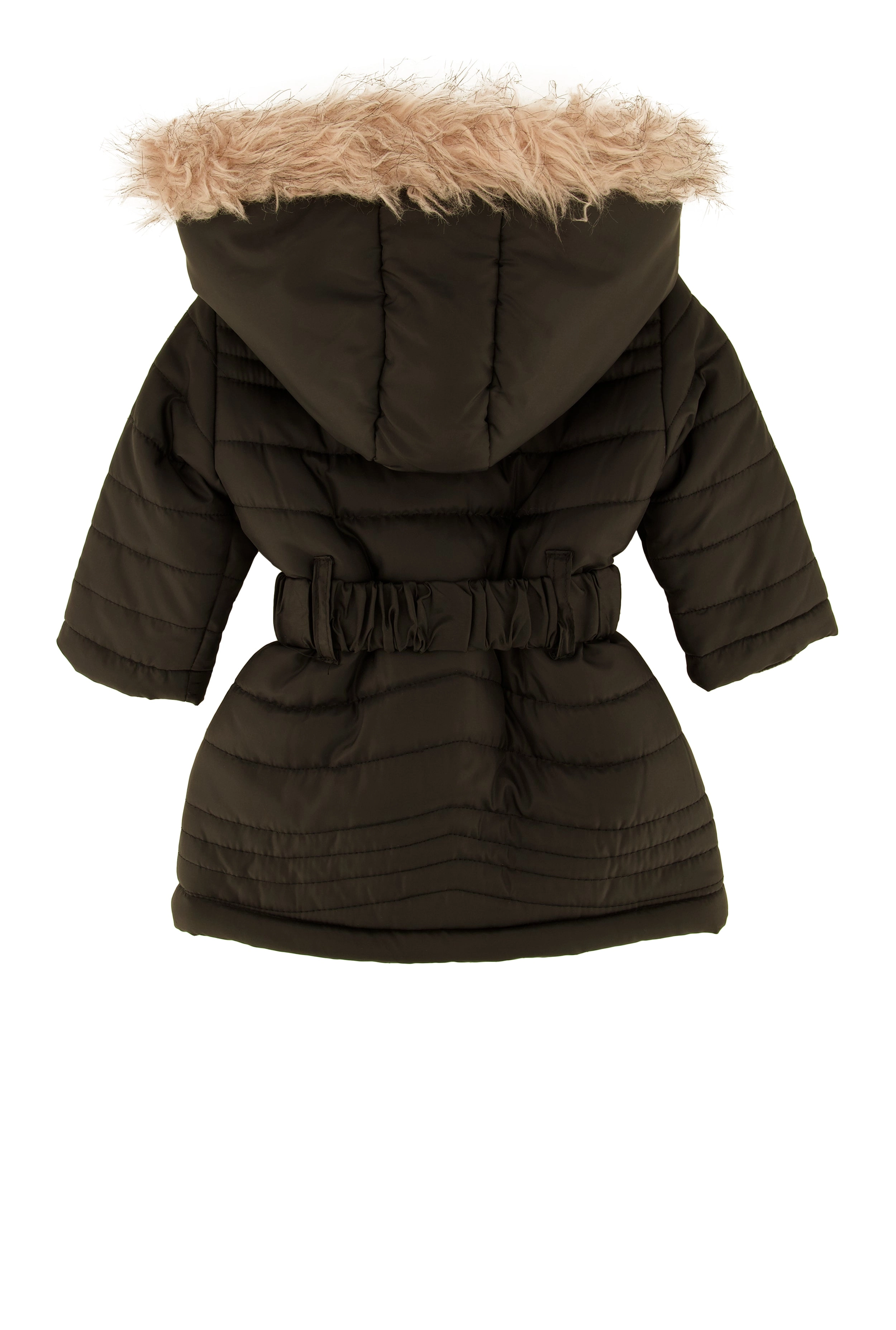Baby Girls 12-24M Faux Fur Lined Belted Puffer Jacket