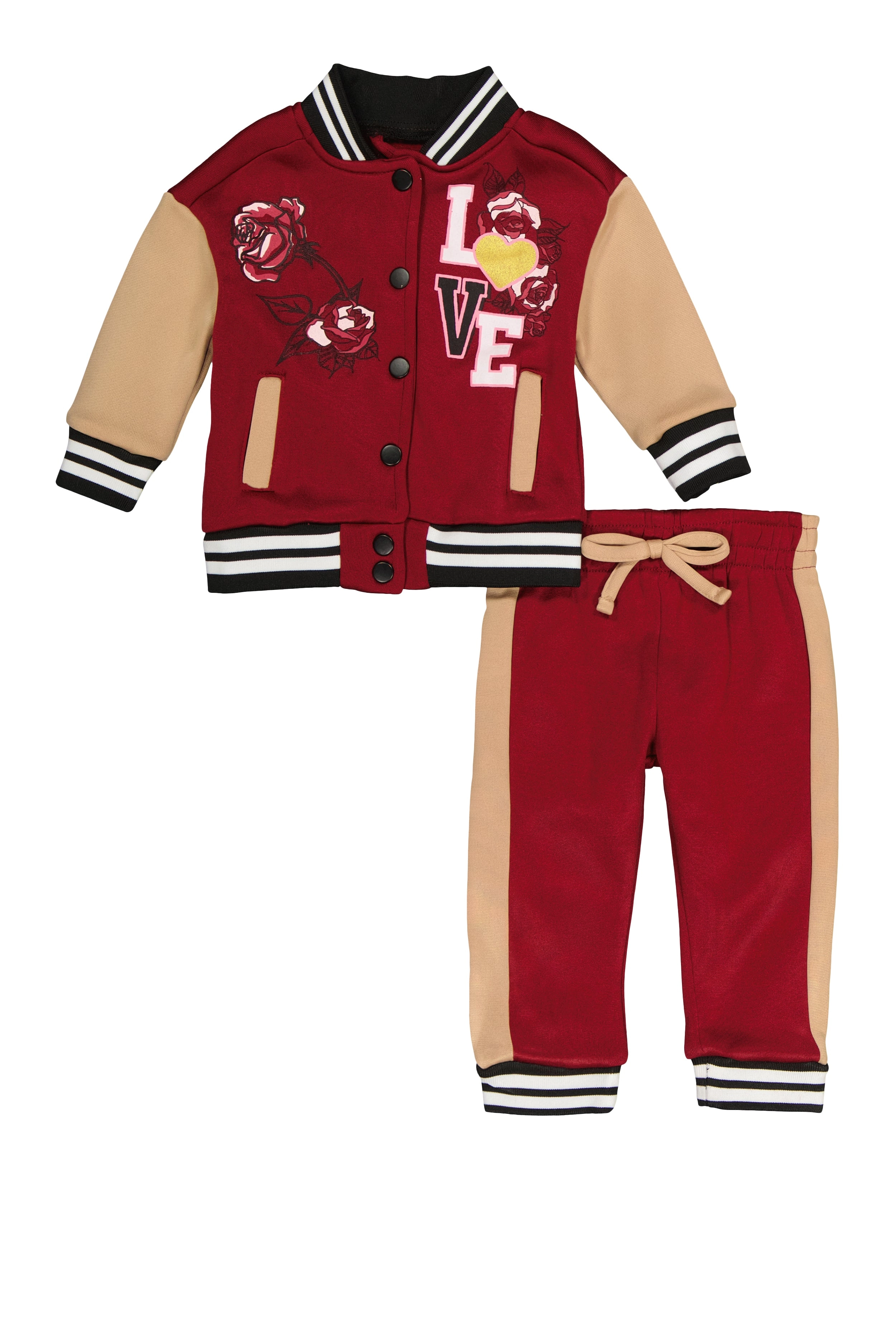 Baby Girls 12-24M Love Graphic Varsity Jacket and Joggers