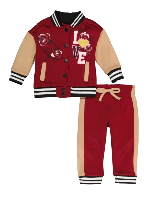 Baby Girls 12-24M Love Graphic Varsity Jacket and Joggers