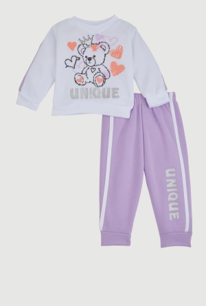 Baby Girls 12-24M Unique Glitter Graphic Sweatshirt and Joggers