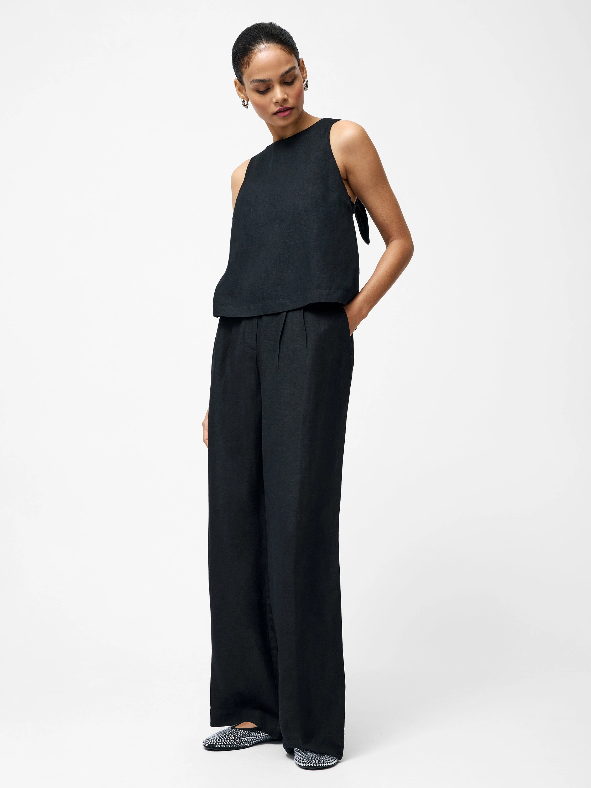 Birdie Linen Tie Back Swing Top