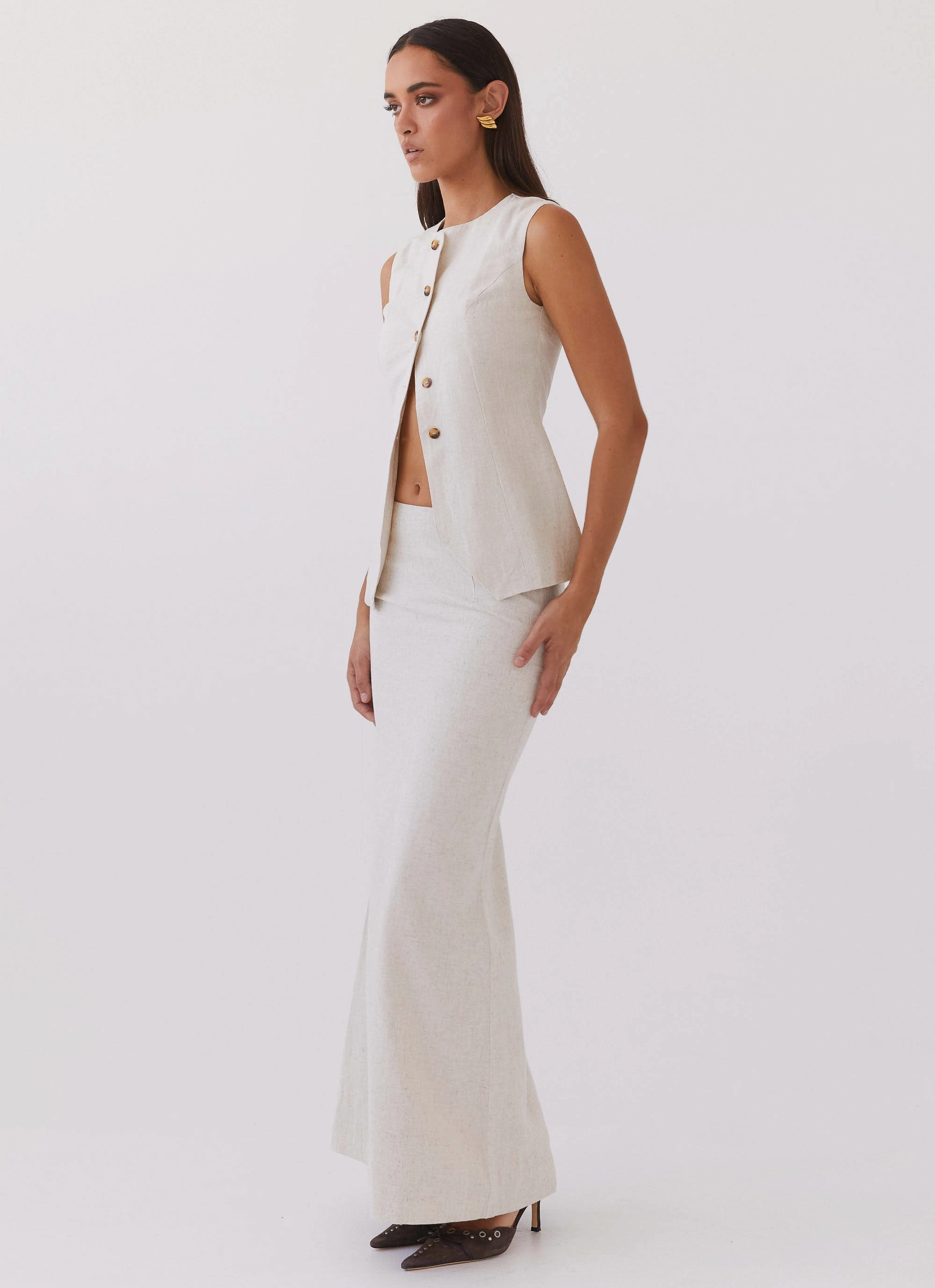 Born For Bordeaux Linen Midi Skirt - Oatmeal