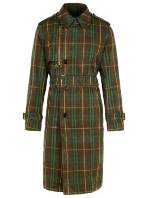 'Check' Dark Green Cotton Trench Coat