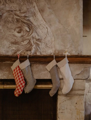 Checks & Stripes Linen Christmas Stocking | Multiple Colours