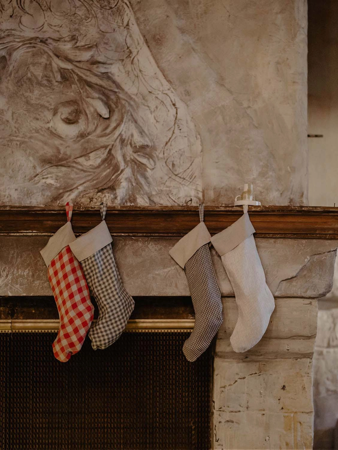 Checks & Stripes Linen Christmas Stocking | Multiple Colours