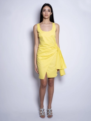 Dress with Bow in Yellow Linen Blend