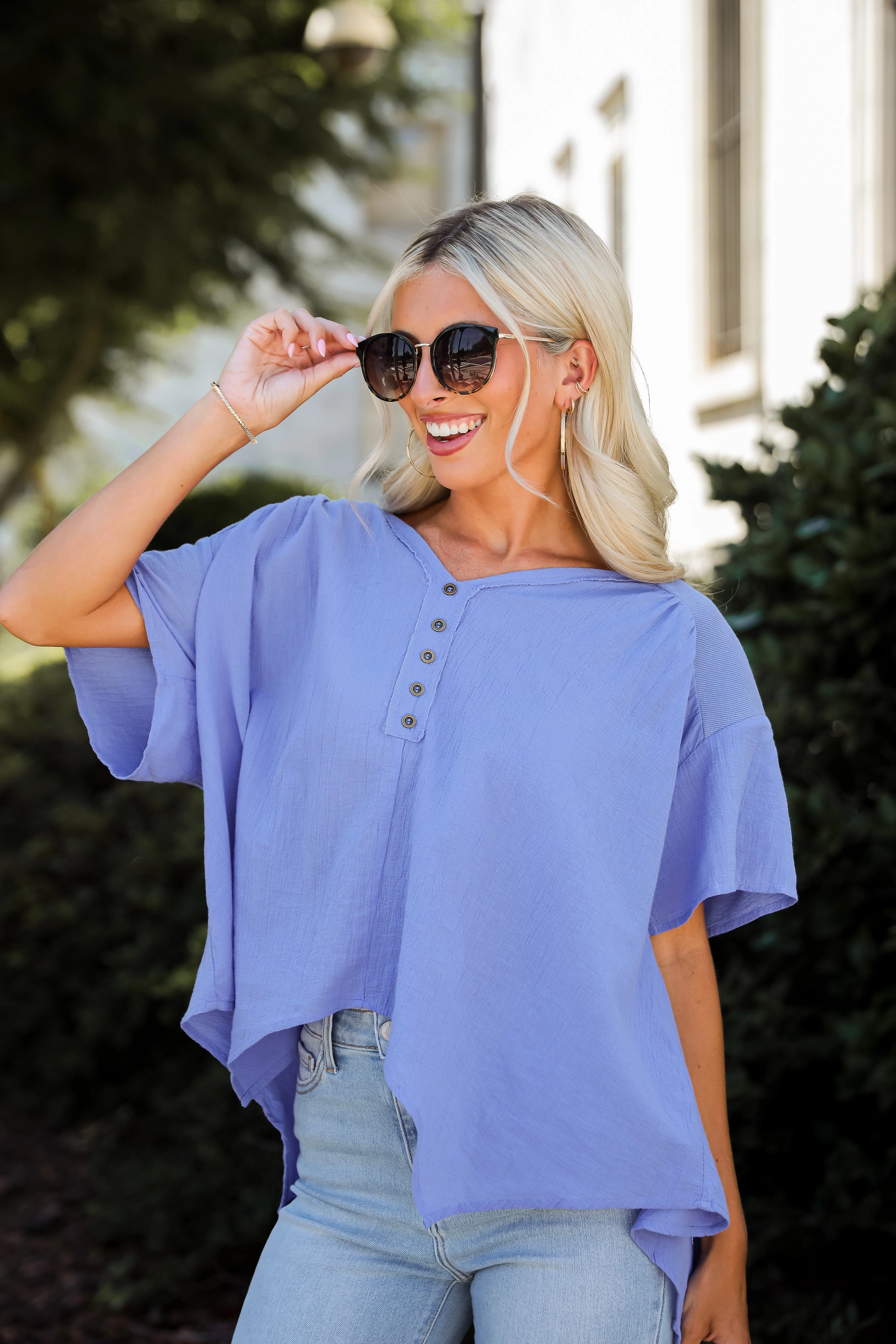 FINAL SALE - Elevated Tendencies Periwinkle Contrast Blouse