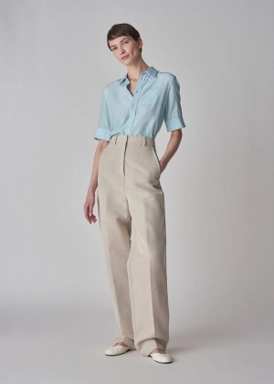 Flat Front Trouser in Linen - Clay