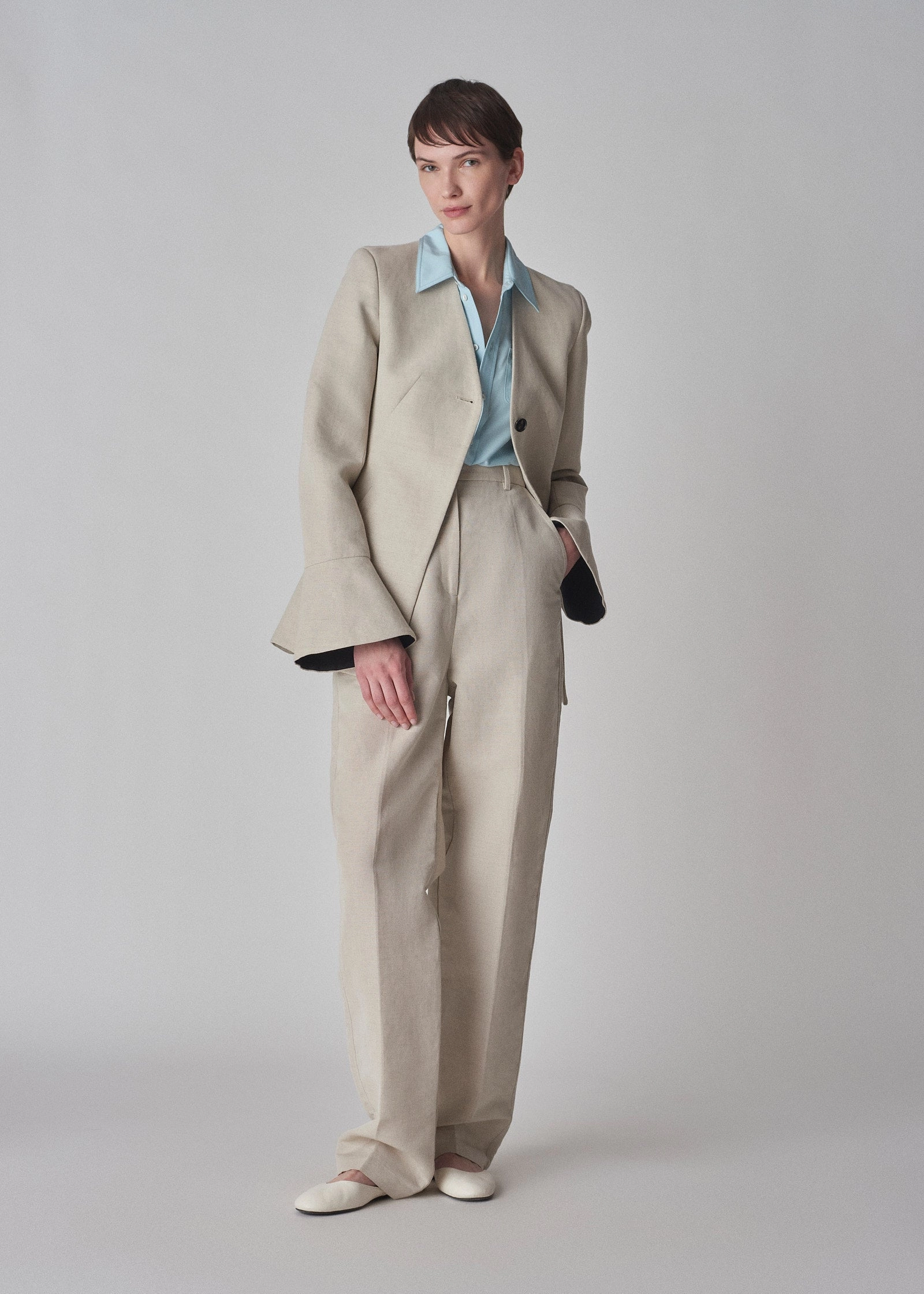 Flat Front Trouser in Linen - Clay