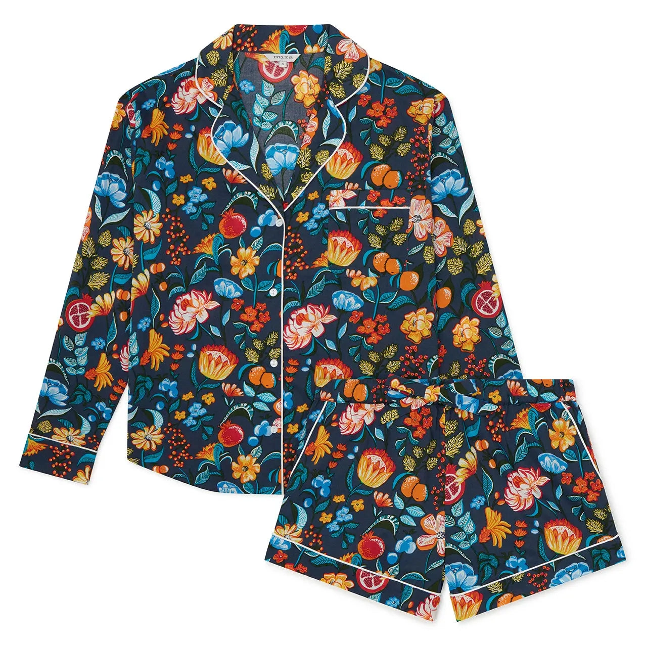 Florals on Navy Women's Long Sleeve Organic Cotton Pyjama Short Set