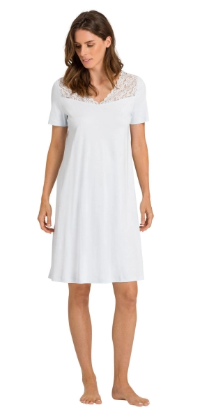HANRO Moments Short Sleeve Gown | Cool Blue