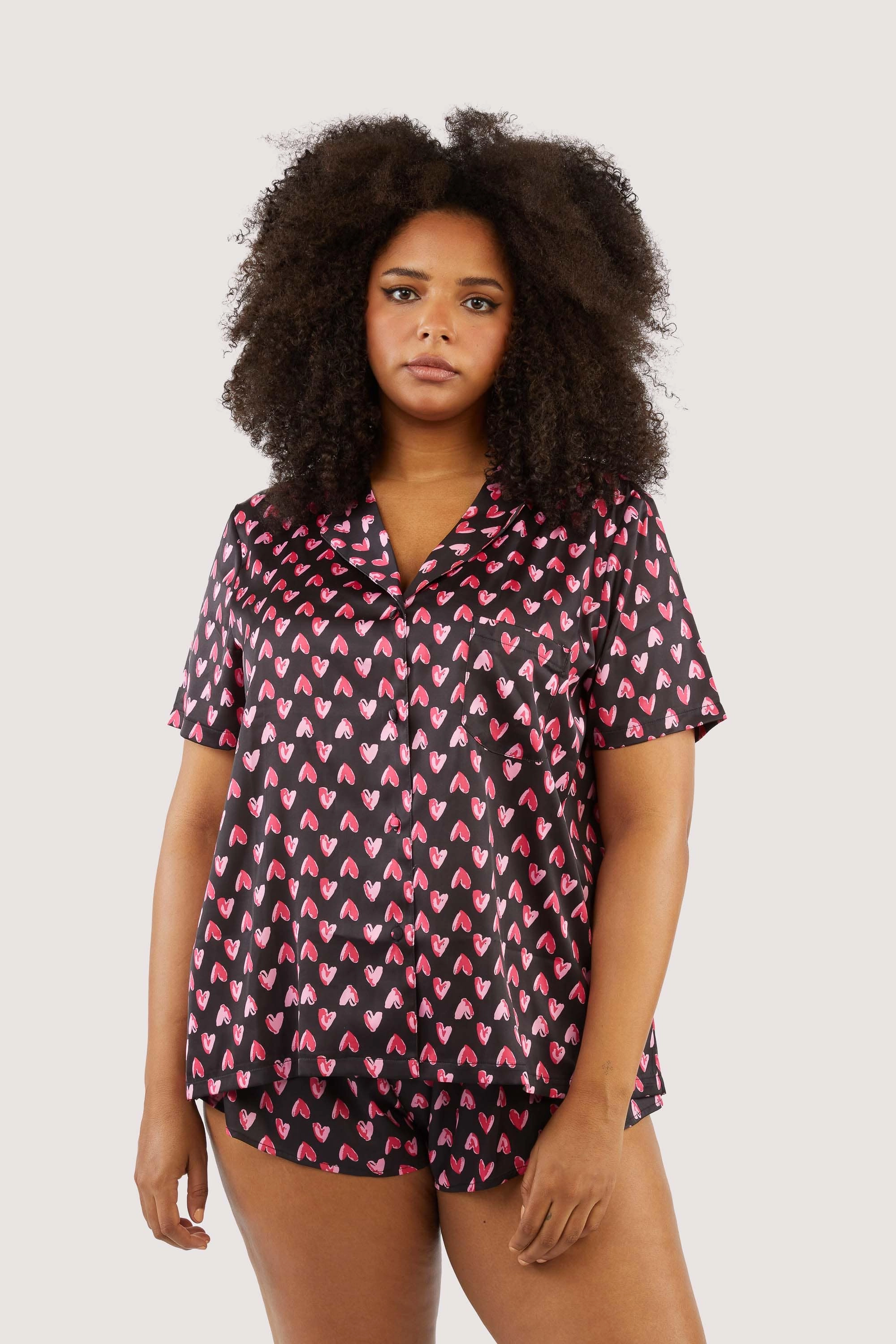 Heart Print Satin Pyjama Set