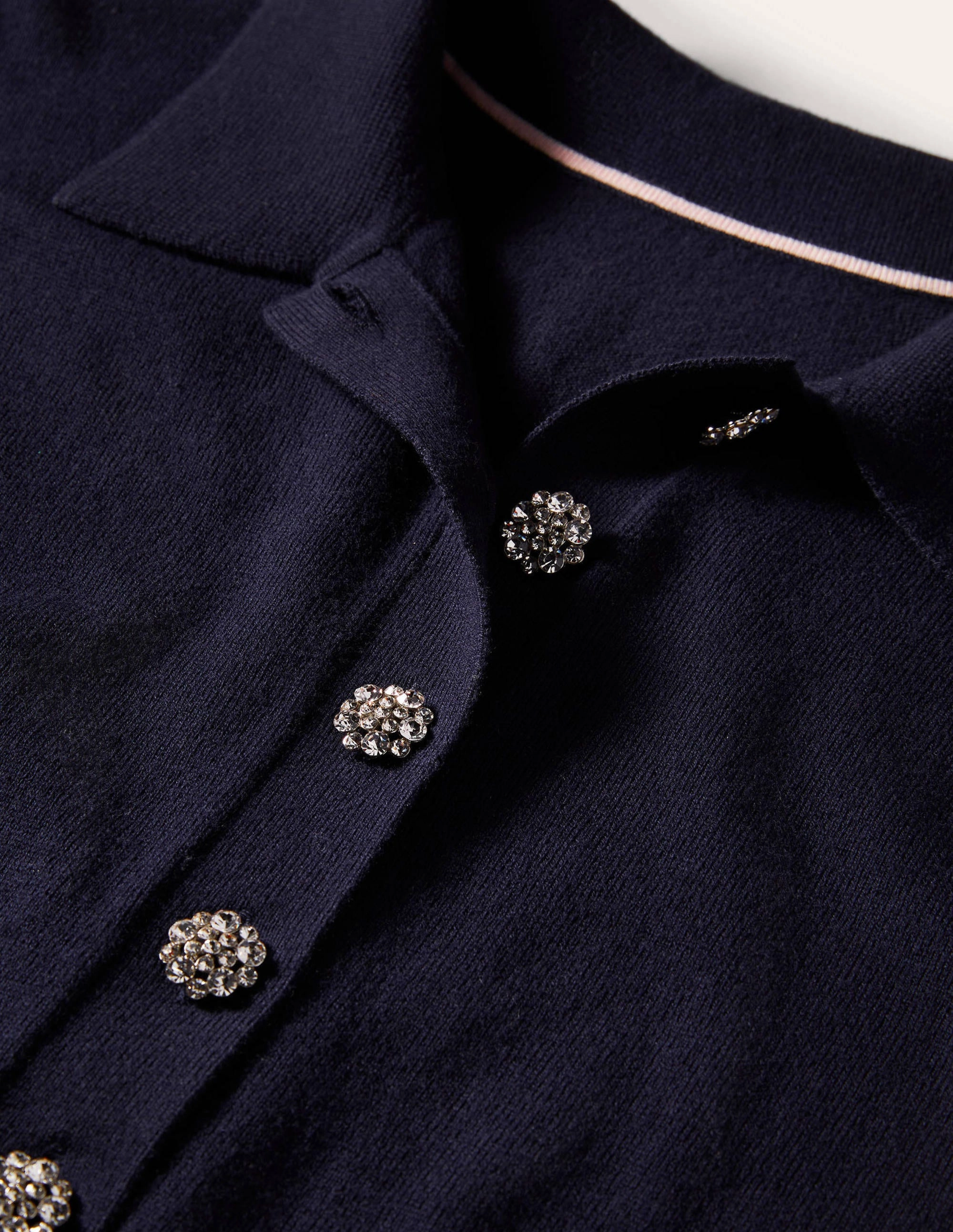 Jewelled Button Rugby Jumper-Navy