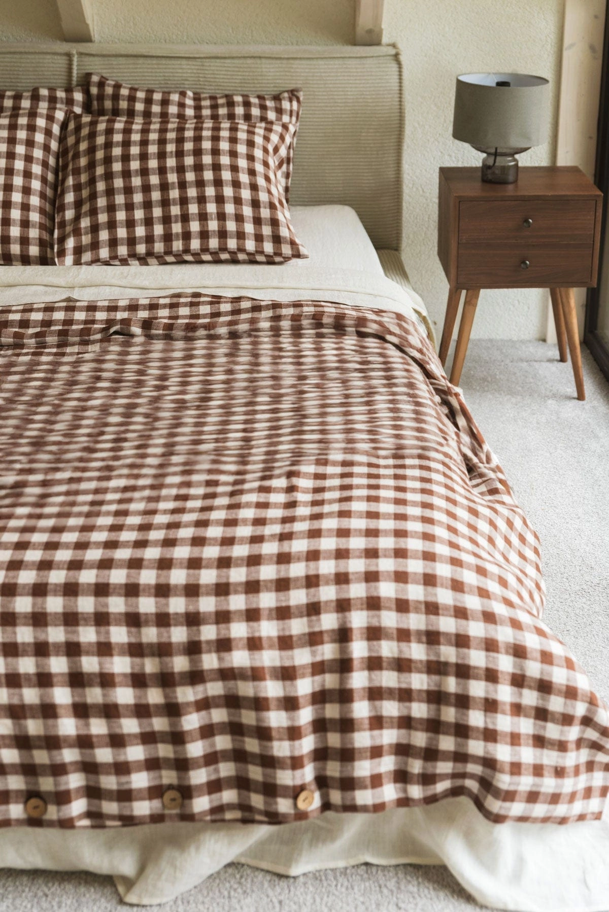 Linen Bedding Set | Mocha Gingham