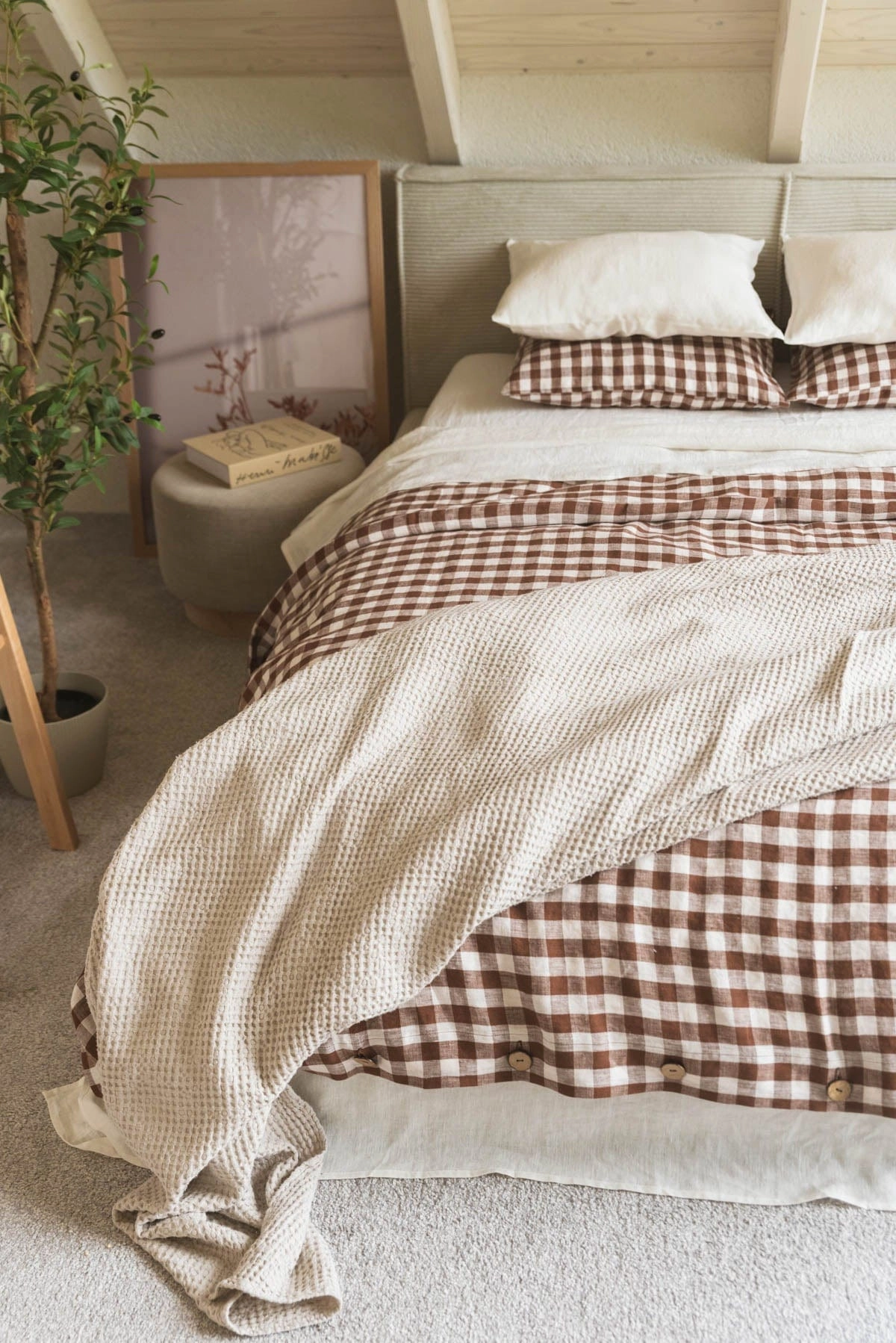 Linen Bedding Set | Mocha Gingham
