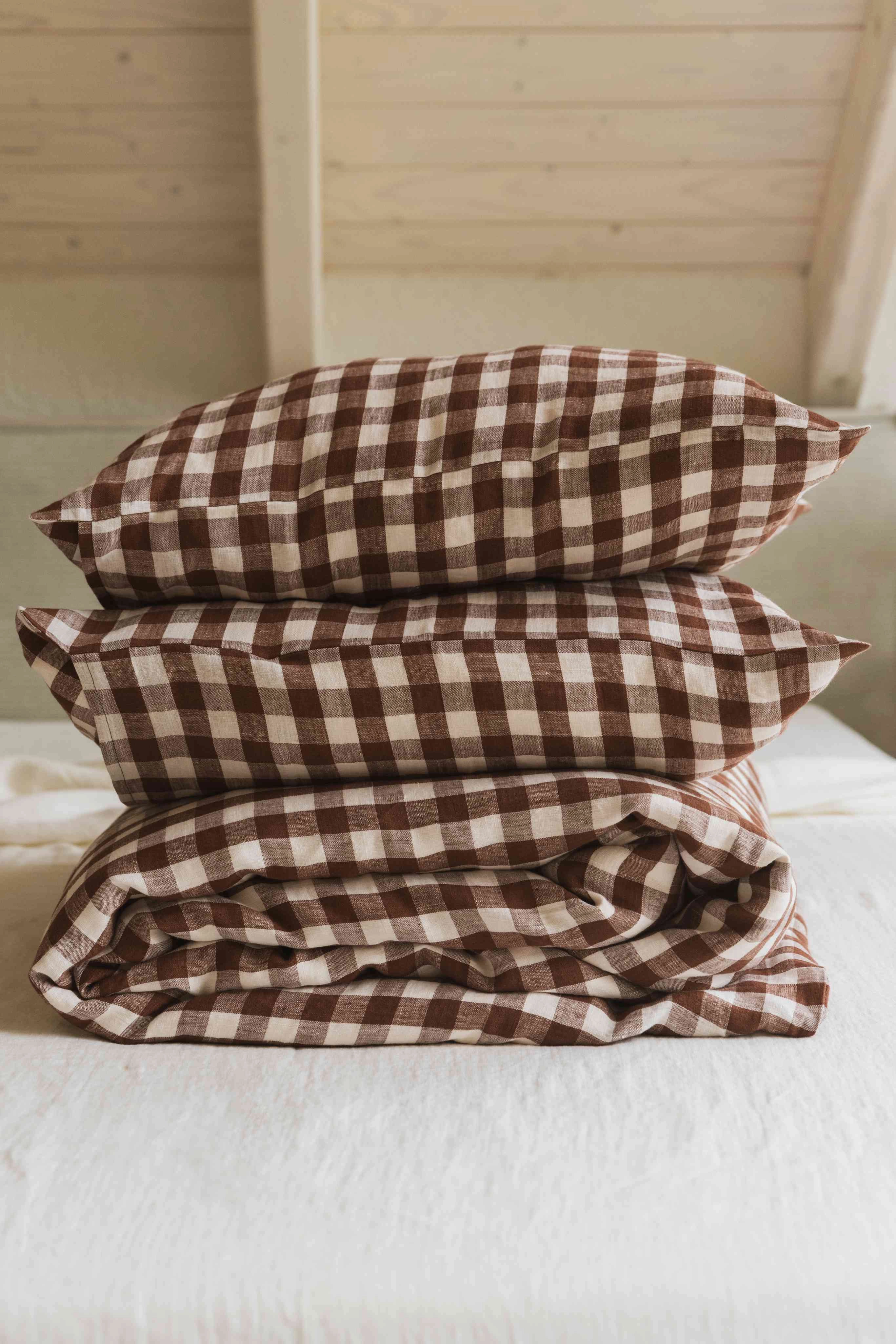 Linen Bedding Set | Mocha Gingham
