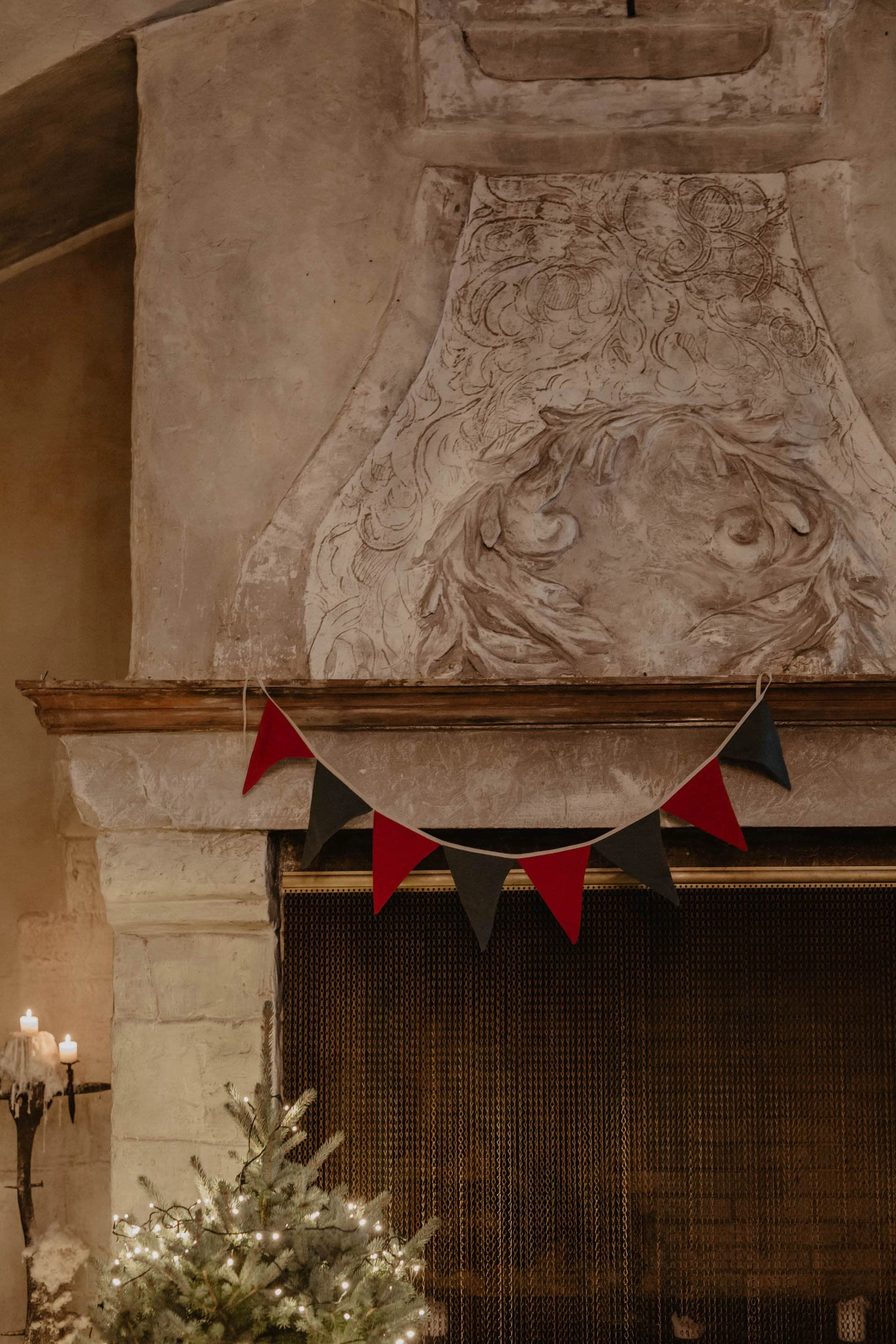 Linen Christmas Bunting | Berry & Forest Green