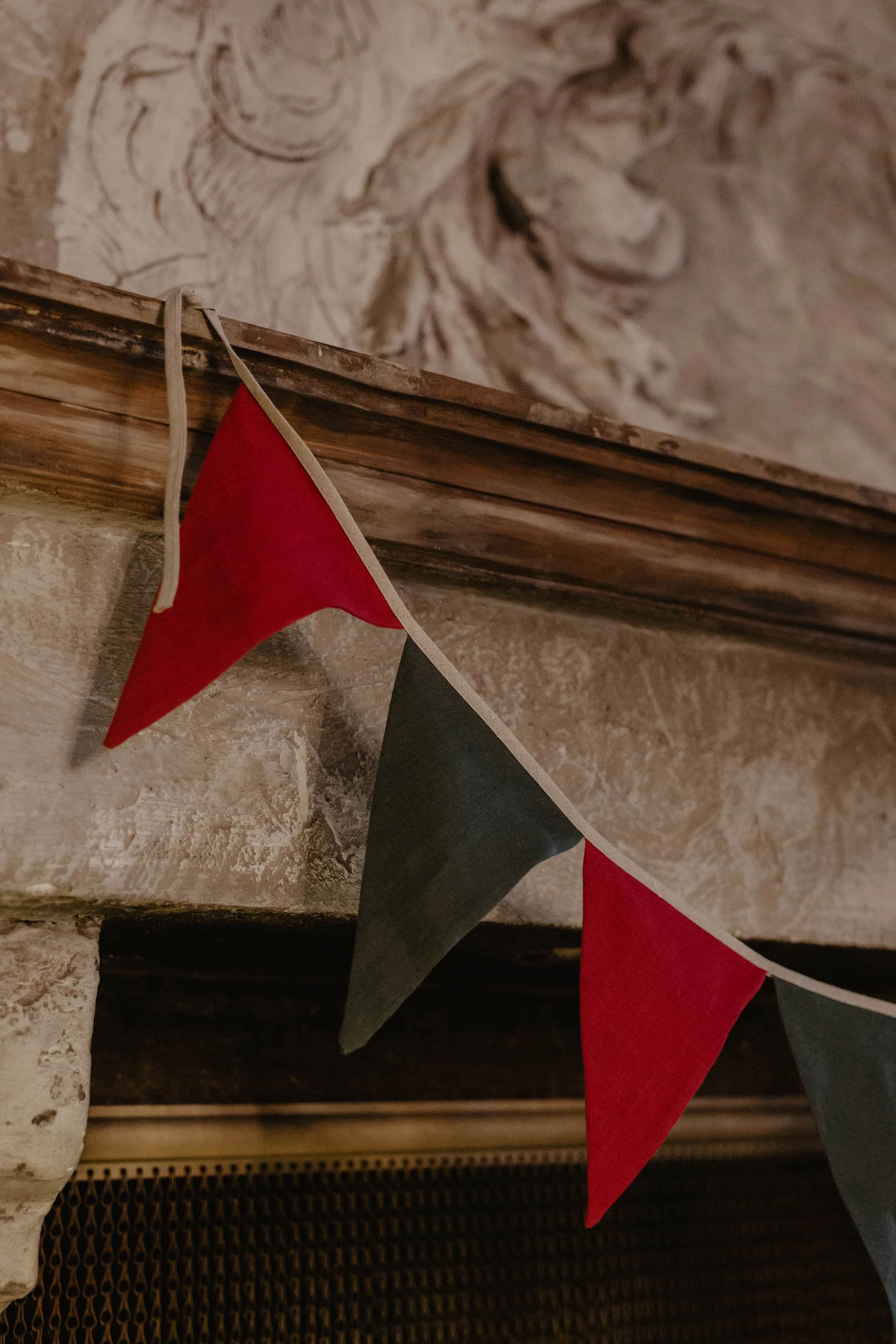Linen Christmas Bunting | Berry & Forest Green
