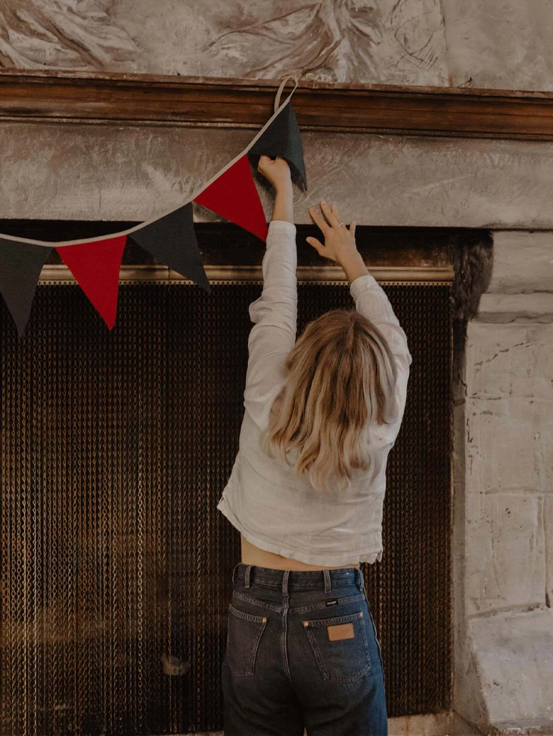 Linen Christmas Bunting | Berry & Forest Green