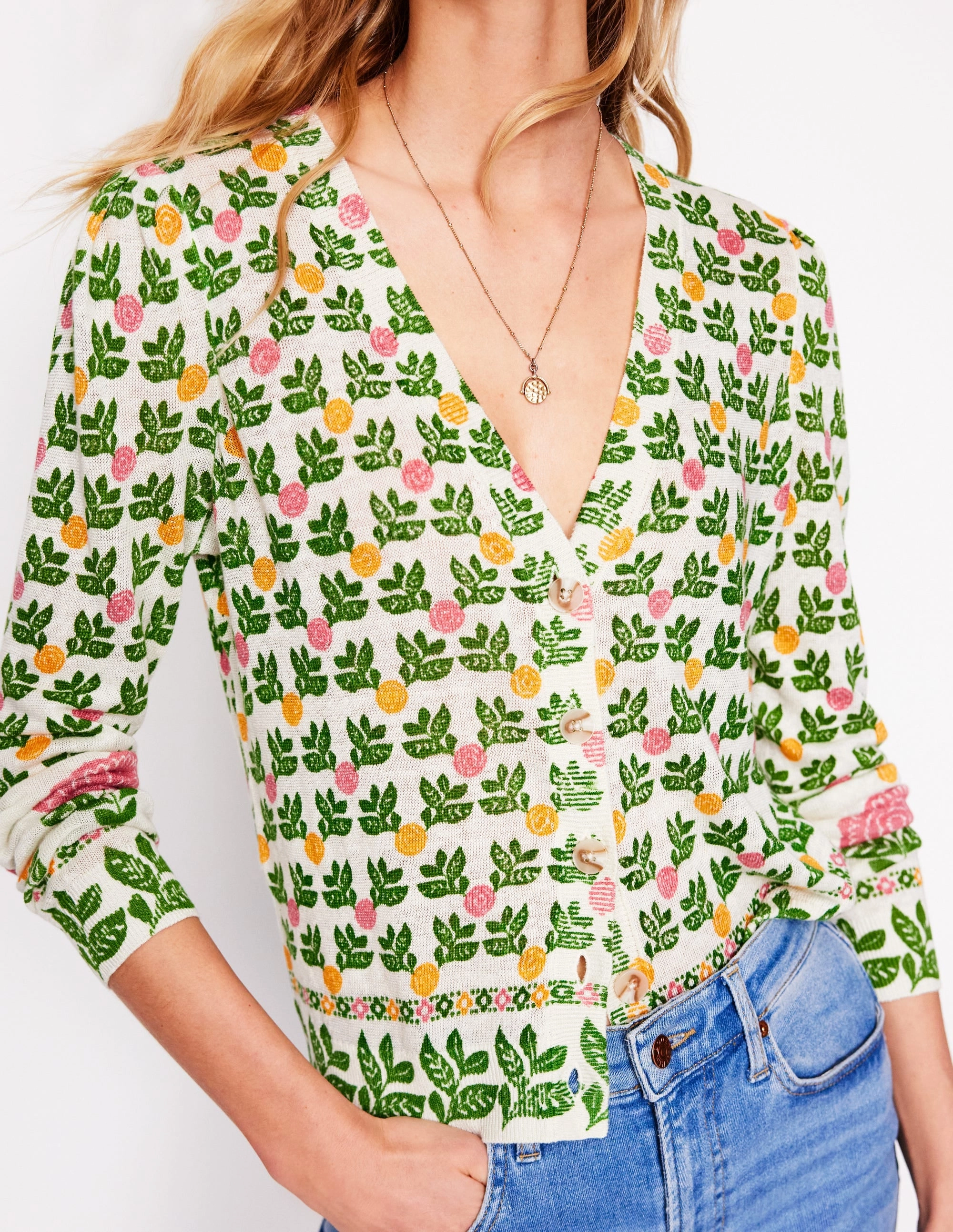 Liv V-Neck Linen Cardigan-Warm Ivory. Dahlia Garden