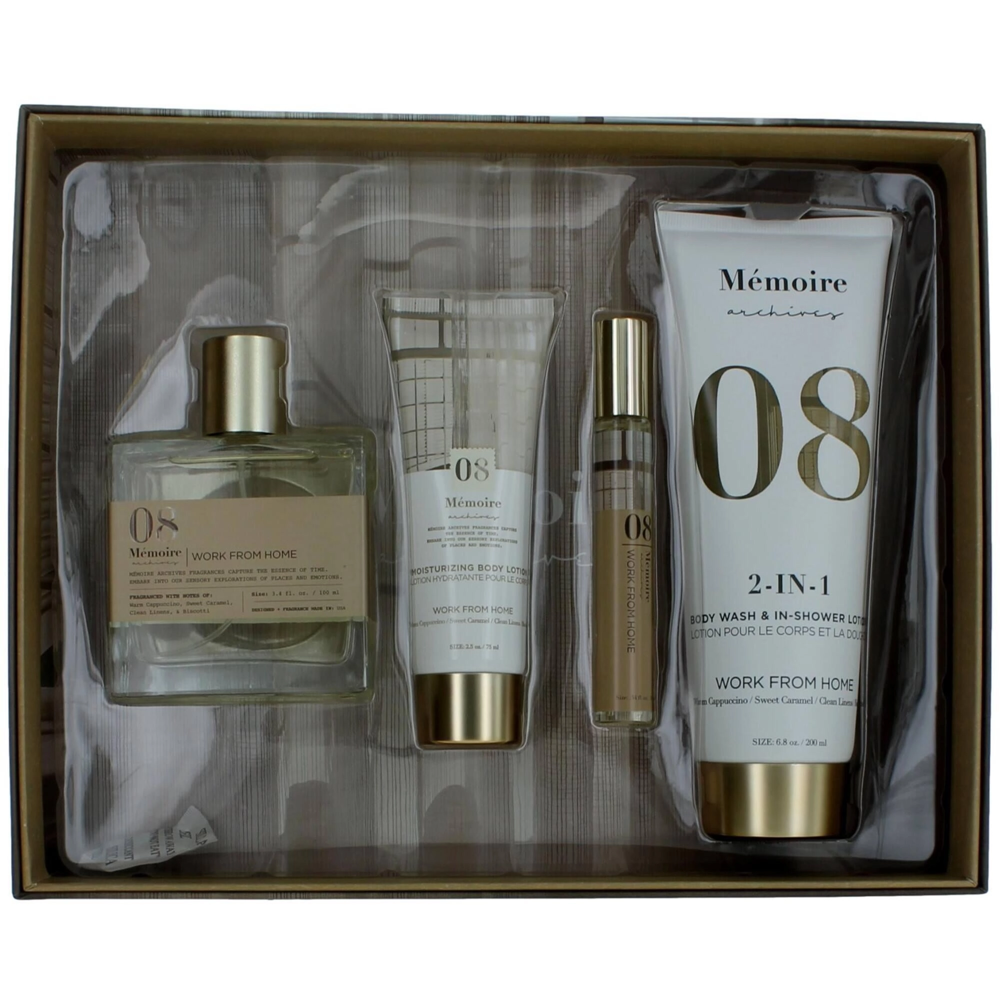Memoire Archives Unisex Gift Set - Work From Home Sweet Caramel Mid Note, 4 Piece