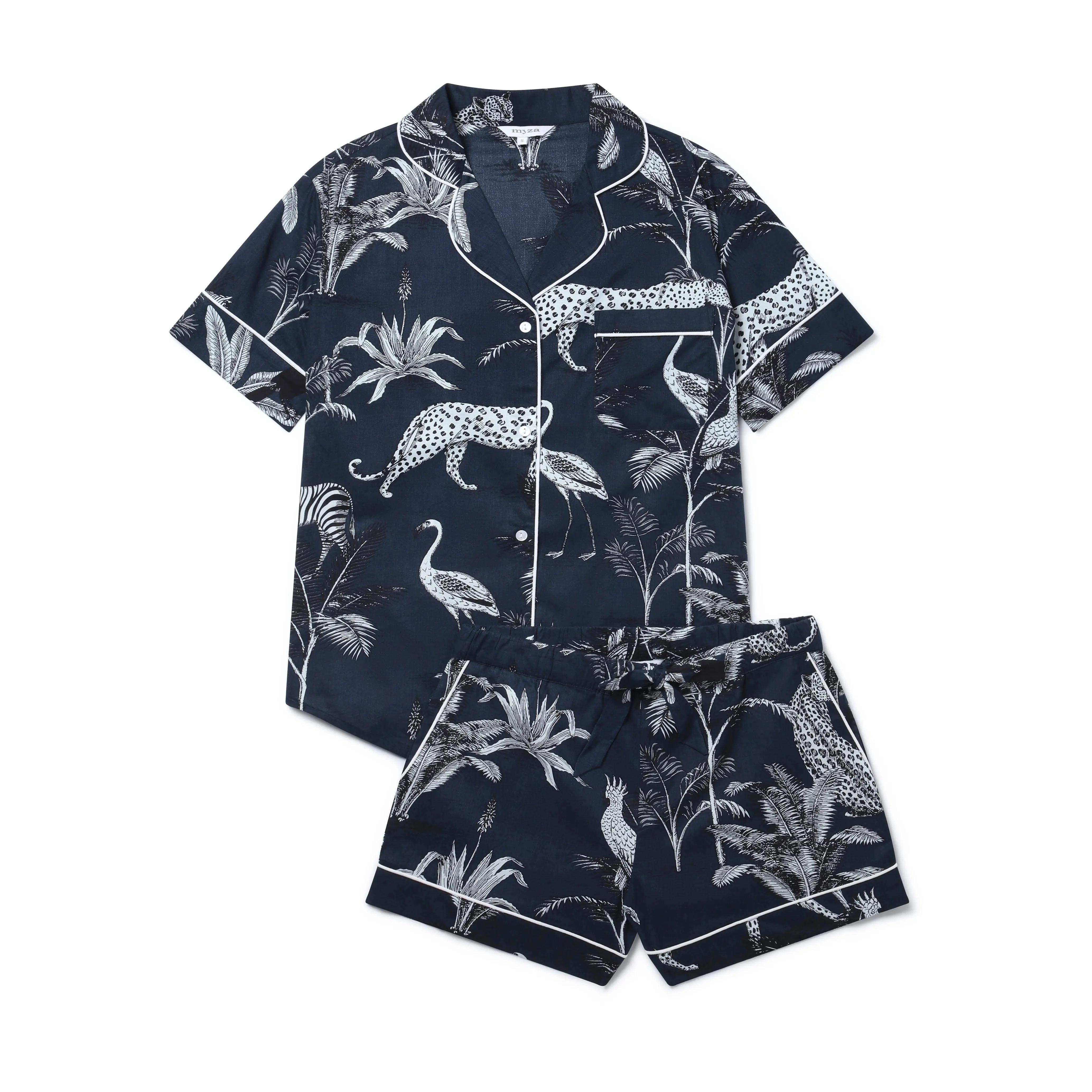 Navy Jungle Women's Short Sleeve Organic Cotton Pyjama Short Set