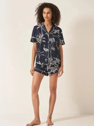 Navy Jungle Women's Short Sleeve Organic Cotton Pyjama Short Set