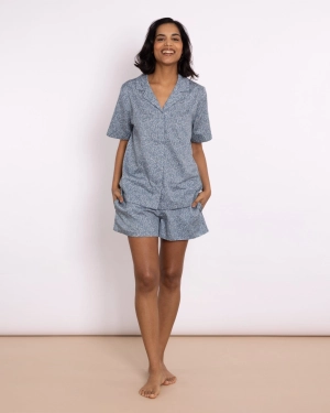 Organic Cotton Blue Short Pyjama Set, Little Bums