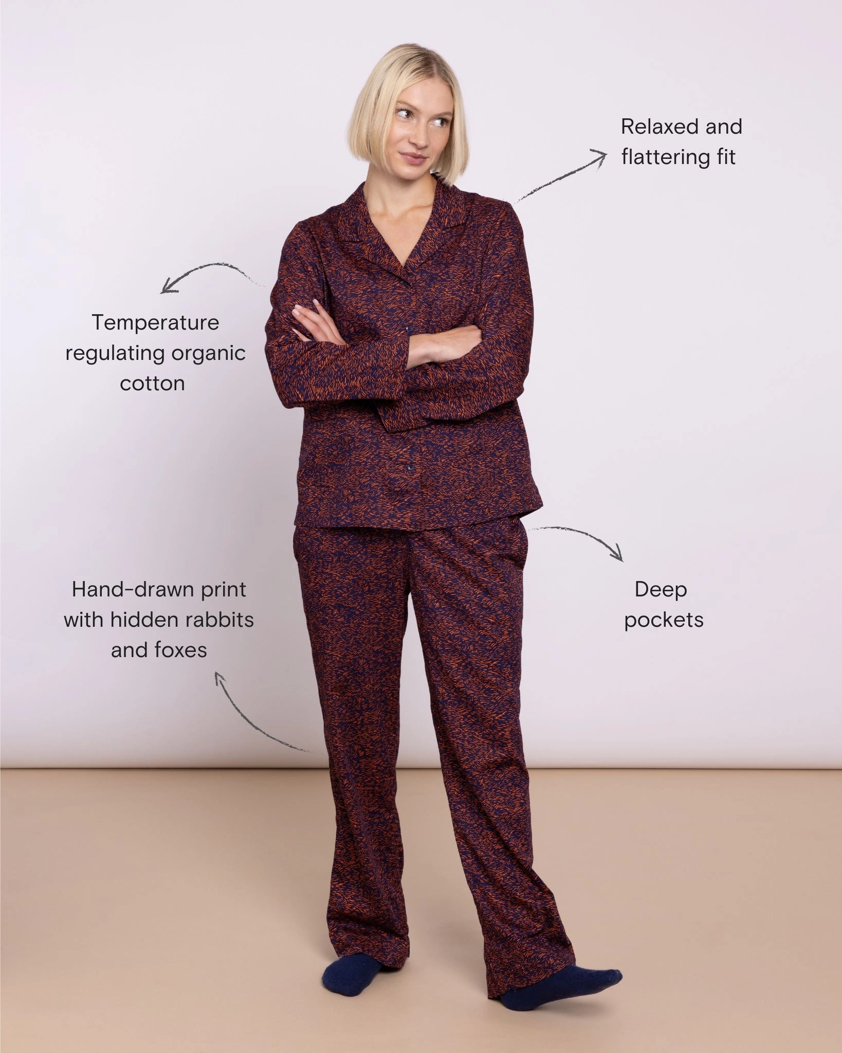 Organic Cotton Navy Pyjamas, Field of Dreams
