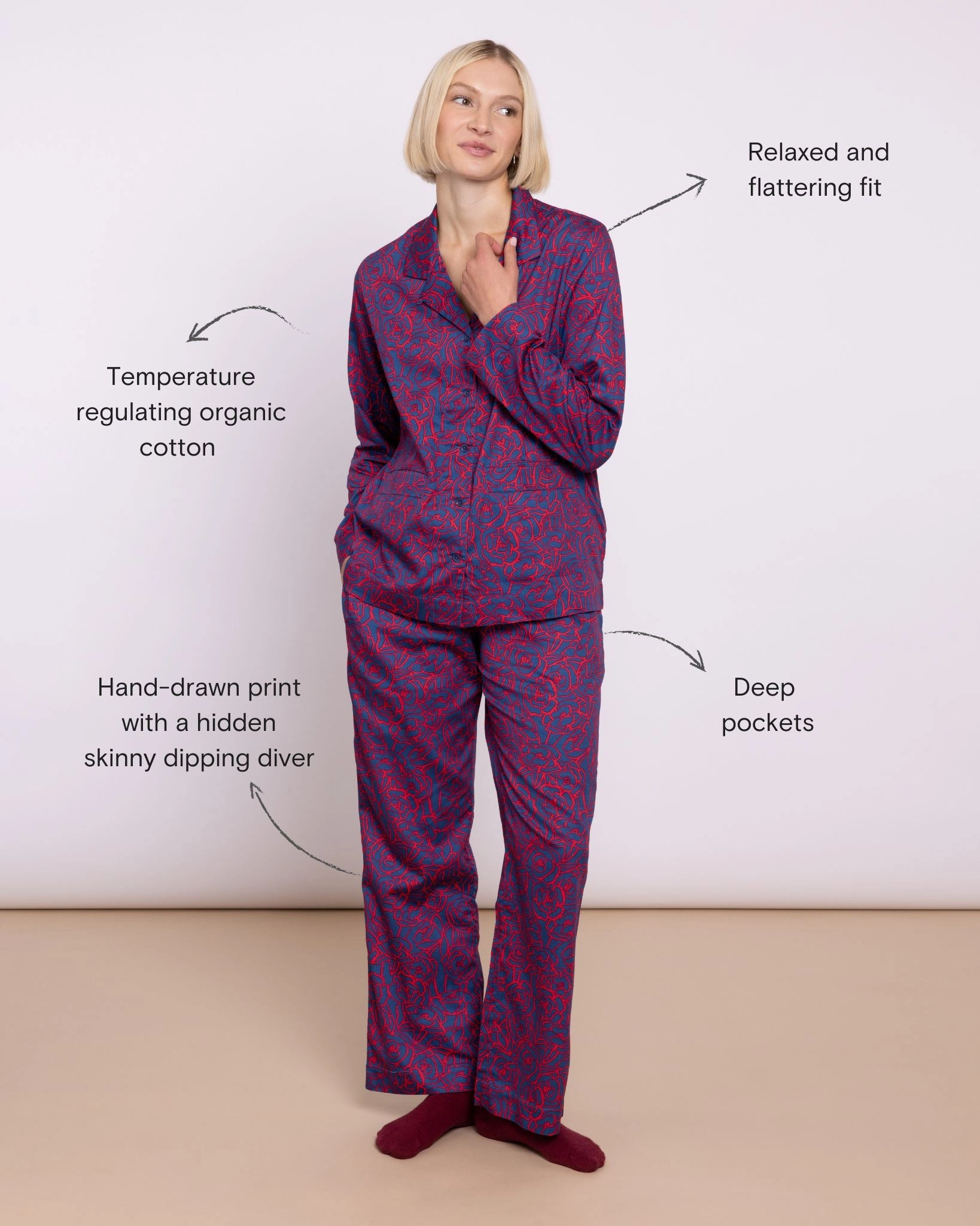 Organic Cotton Red Pyjamas, Bums and Roses