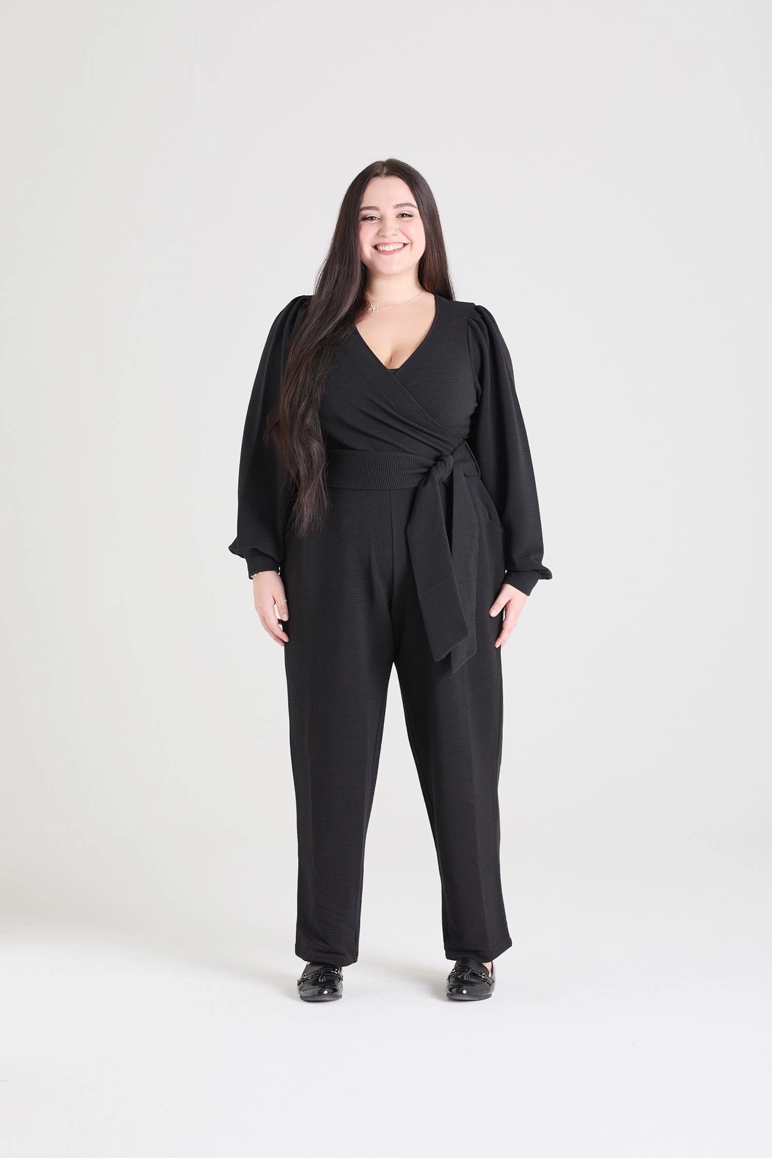 Ottoman Long Sleeve Wrap Jumpsuit - Black