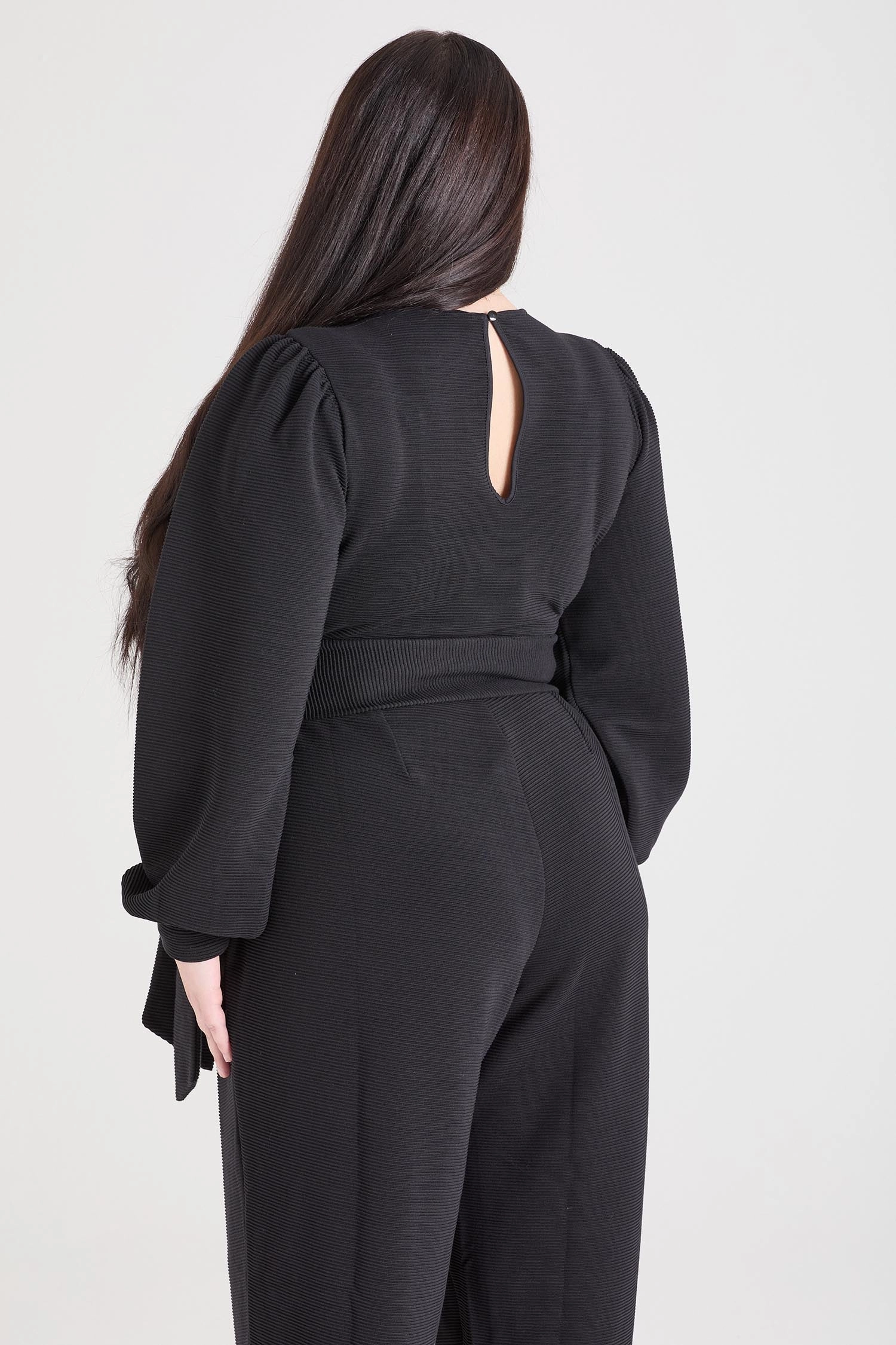 Ottoman Long Sleeve Wrap Jumpsuit - Black