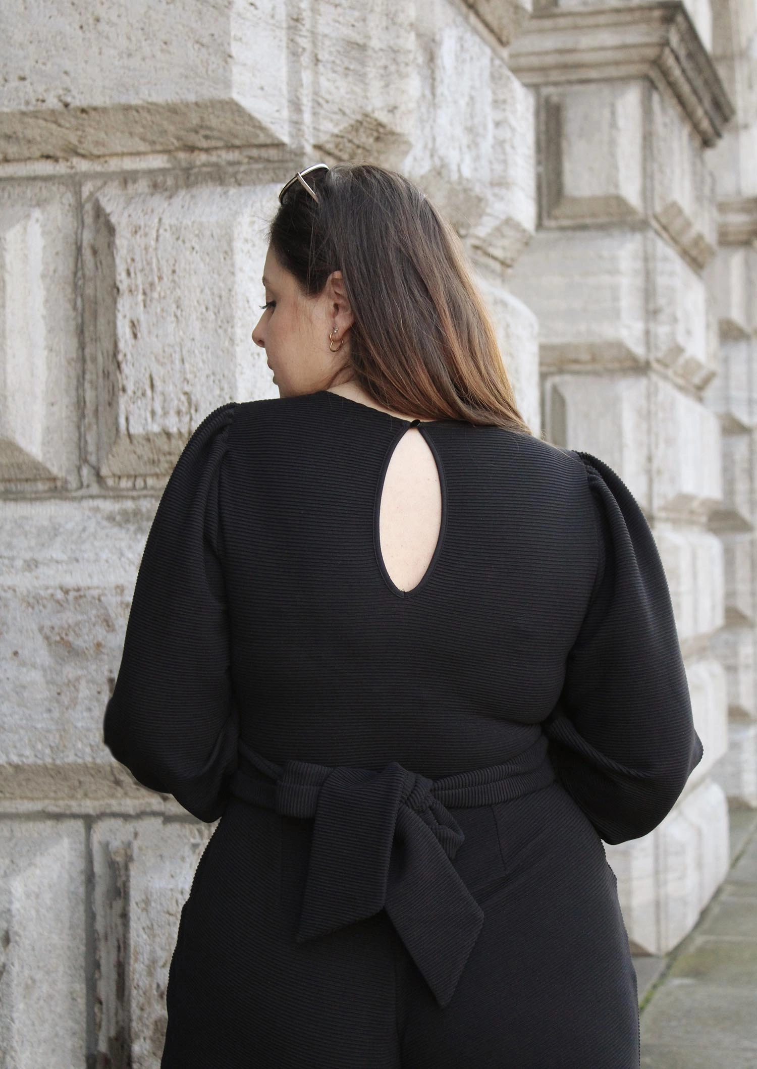 Ottoman Long Sleeve Wrap Jumpsuit - Black