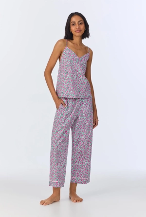 Petite Petunias Cami Woven Cotton Poplin Cropped PJ Set