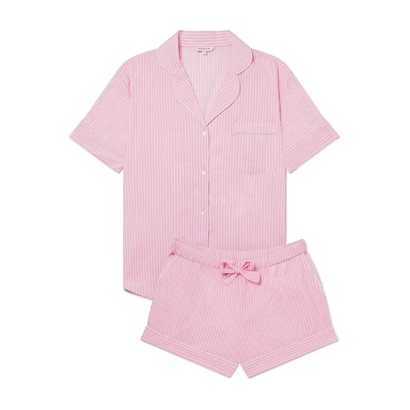 Pink & White Stripe Women's Short Sleeve Organic Cotton Pyjama Short Set