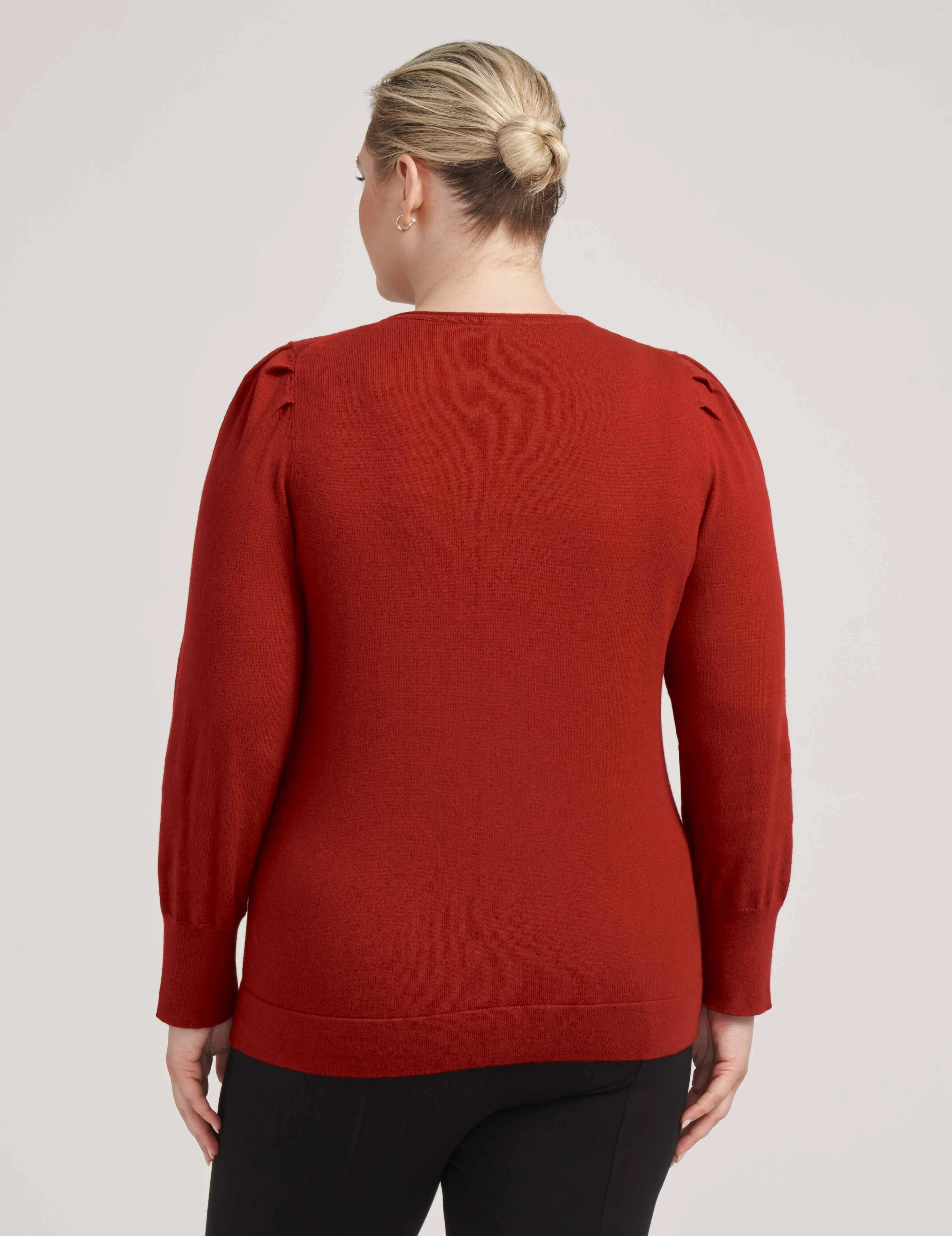 Plus Size Cotton Cashmere Puff Sleeve With Crew Neck- Sale
