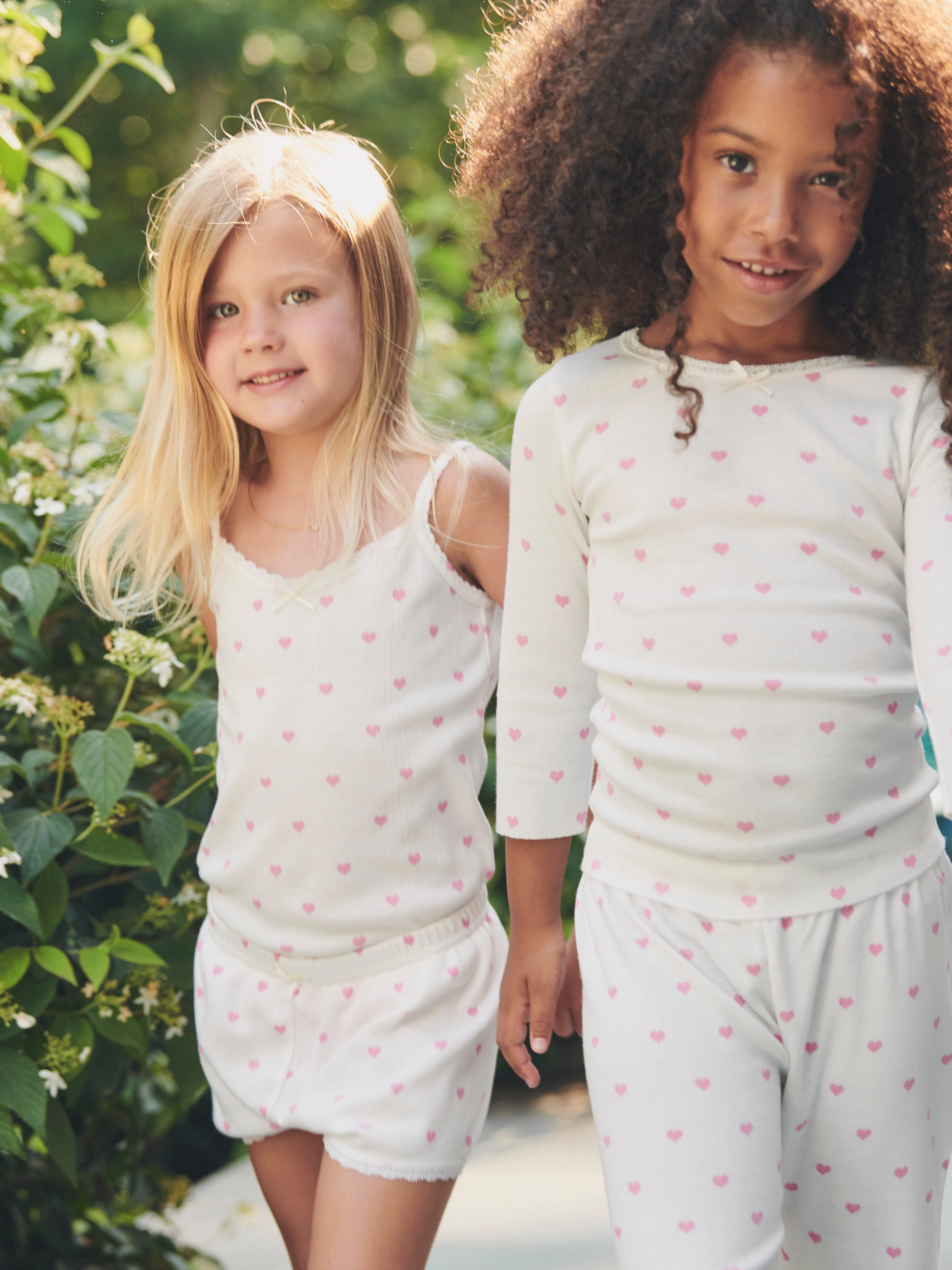 Polkadot GIRLS Pink Hearts Print CREW LS w Lace -Restocked