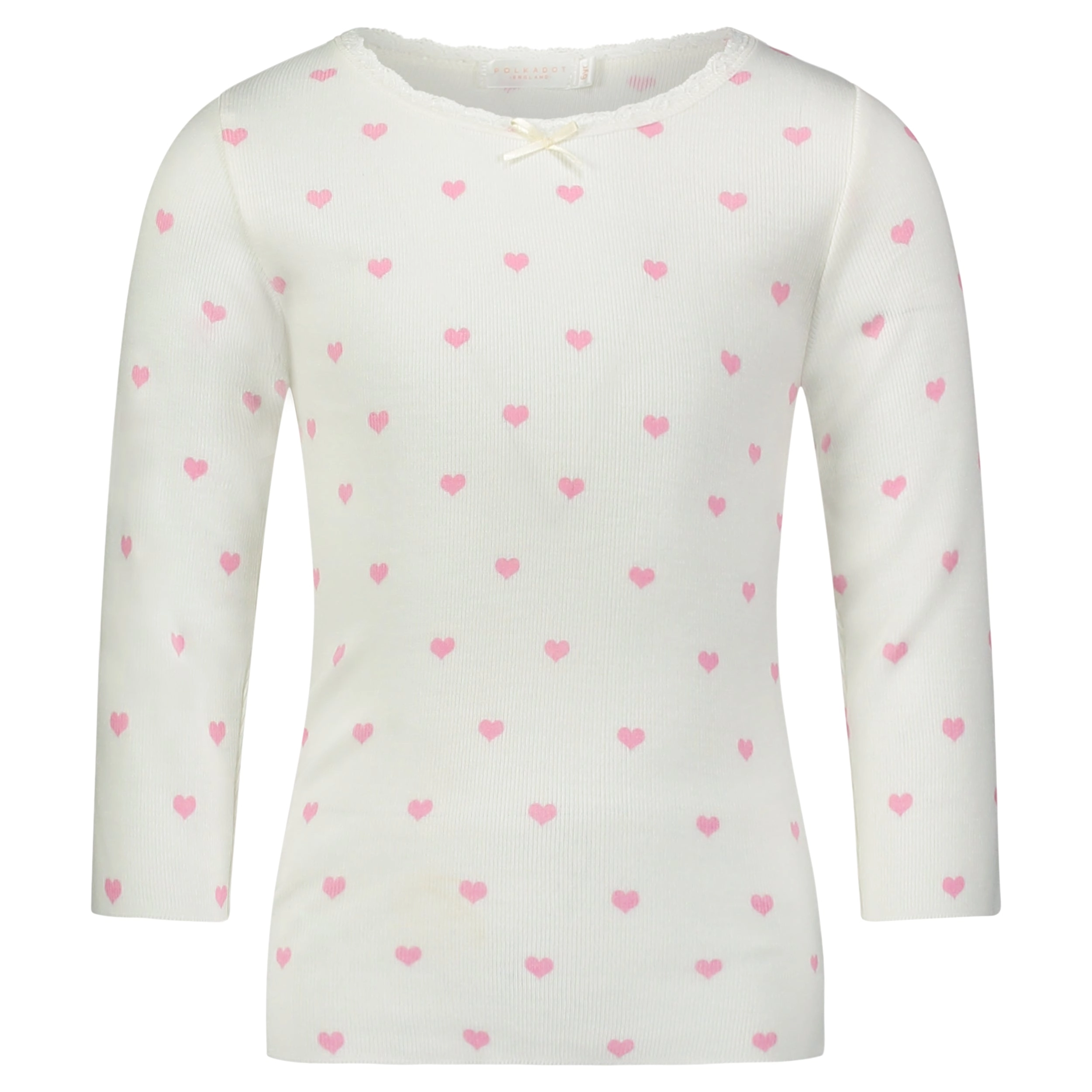 Polkadot GIRLS Pink Hearts Print CREW LS w Lace -Restocked