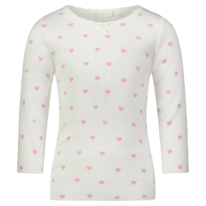 Polkadot GIRLS Pink Hearts Print CREW LS w Lace -Restocked
