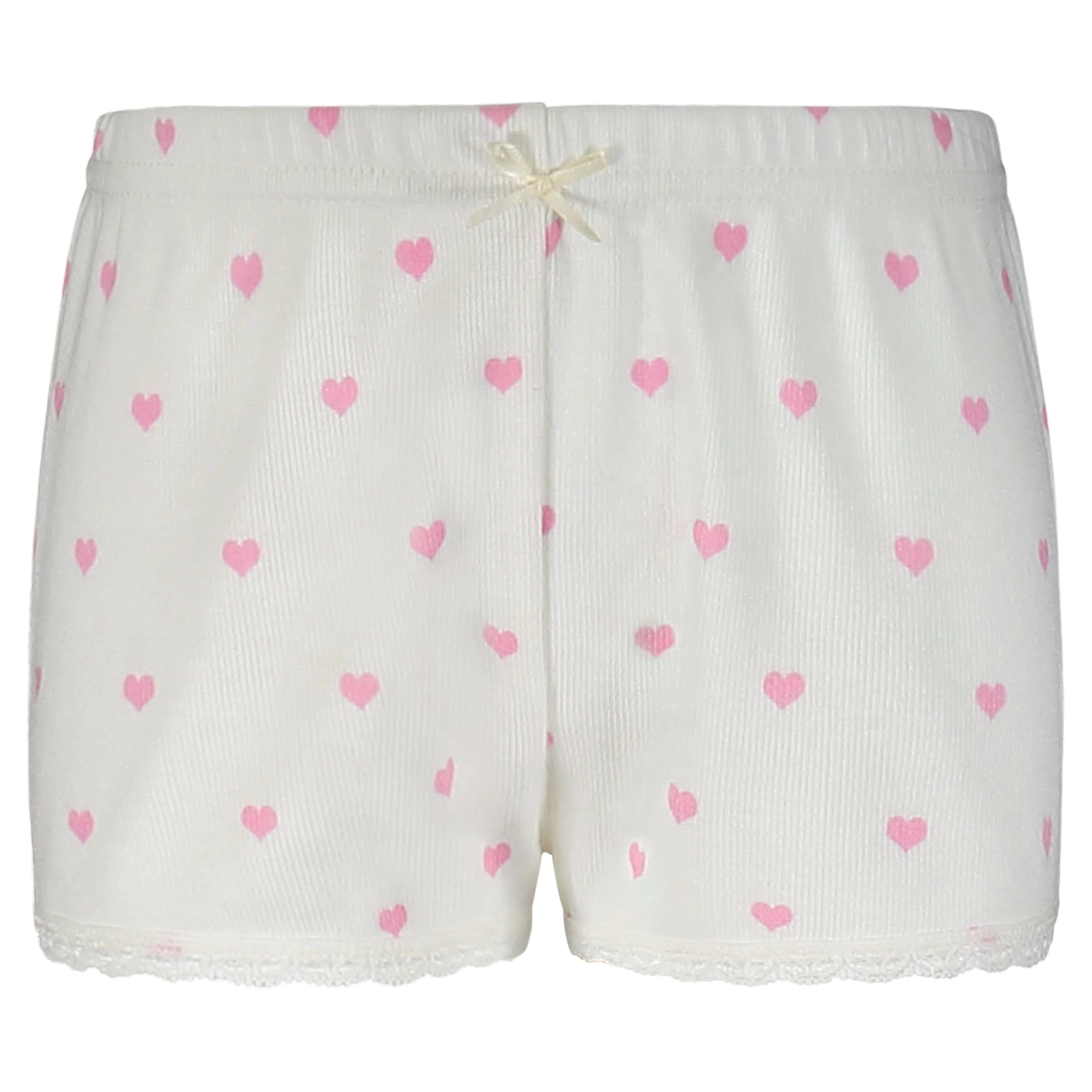 Polkadot GIRLS Pink Hearts Print SHORTS w Lace Hems -Restocked