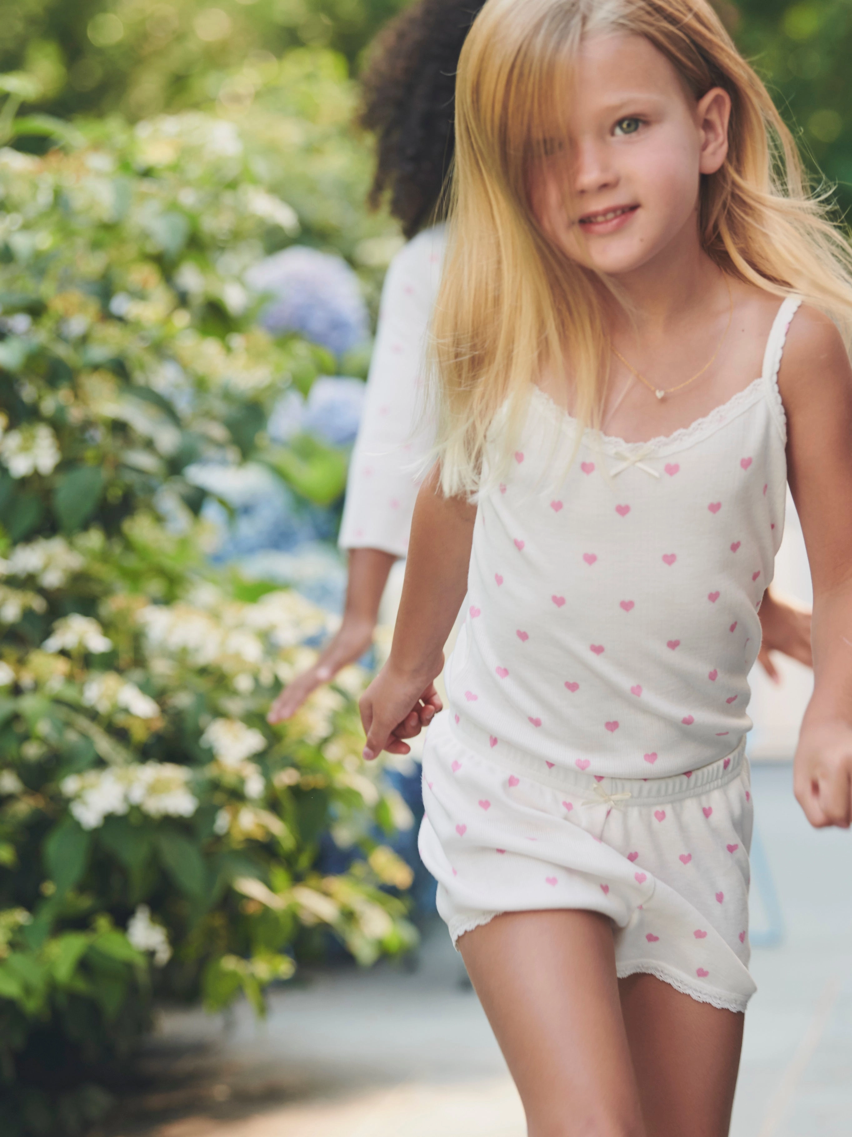 Polkadot GIRLS Pink Hearts Print SHORTS w Lace Hems -Restocked